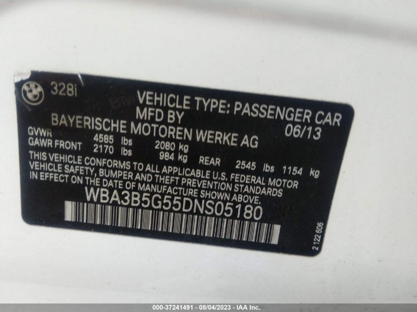 2013 BMW 3 SERIES 328I XDRIVE - WBA3B5G55DNS05180
