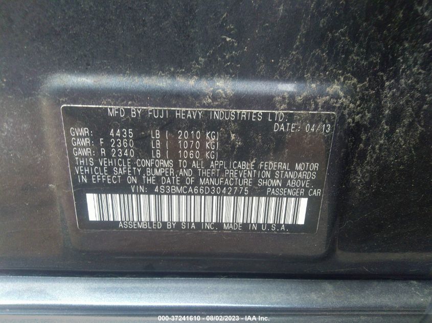 2013 SUBARU LEGACY 2.5I - 4S3BMCA66D3042775