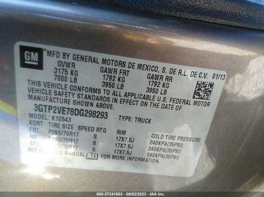 2013 GMC SIERRA 1500 SLE - 3GTP2VE78DG298293