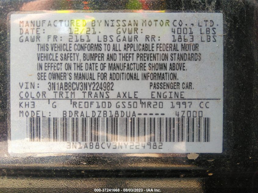 2022 NISSAN SENTRA SV - 3N1AB8CV3NY224982