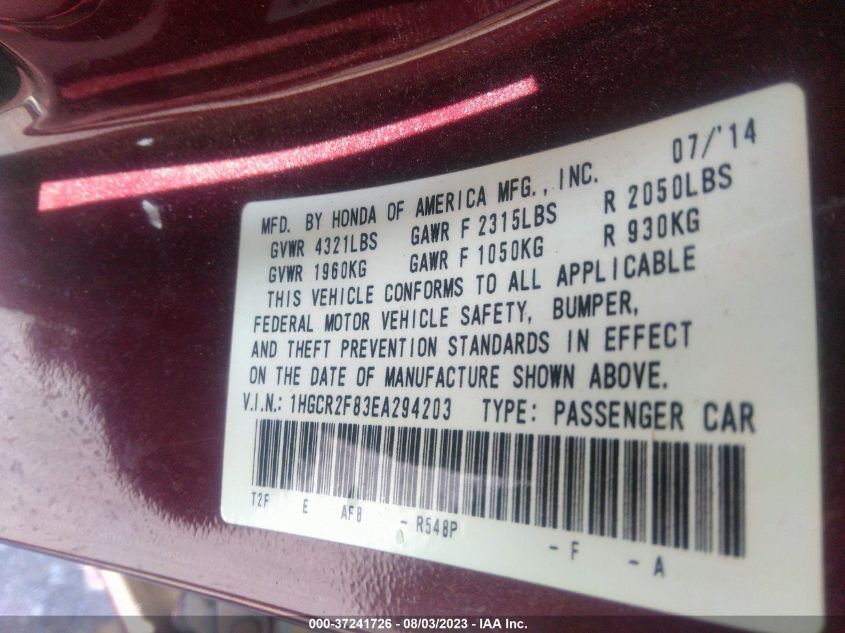 2014 HONDA ACCORD SEDAN EX-L - 1HGCR2F83EA294203
