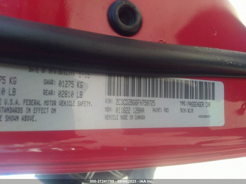 2015 DODGE CHALLENGER SXT PLUS - 2C3CDZBG6FH758725