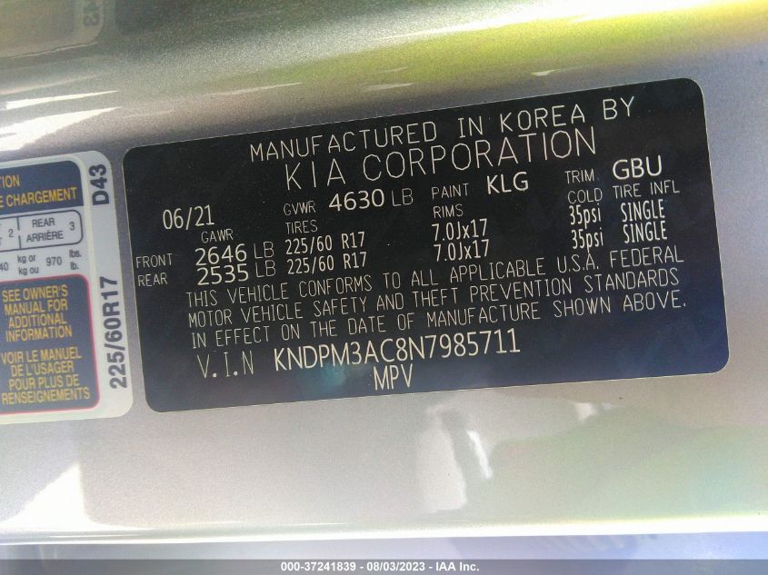 2022 KIA SPORTAGE LX - KNDPM3AC8N7985711