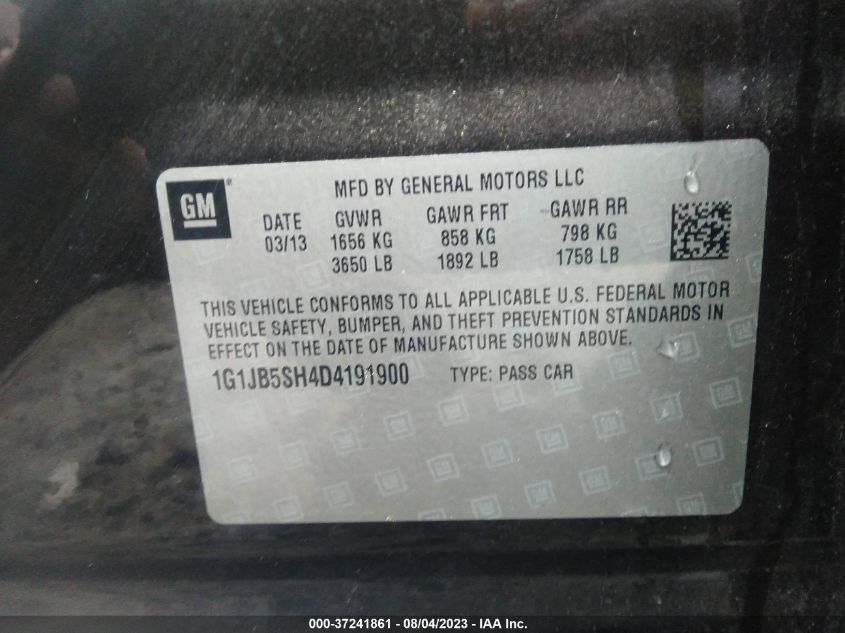 2013 CHEVROLET SONIC LS - 1G1JB5SH4D4191900