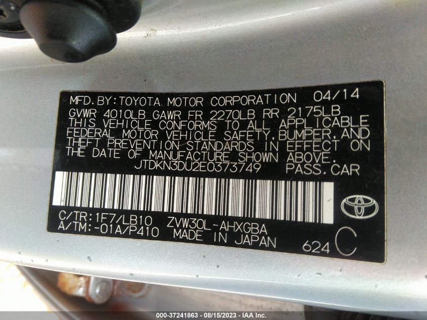 2014 TOYOTA PRIUS FOUR/FIVE/THREE/ONE/TWO - JTDKN3DU2E0373749