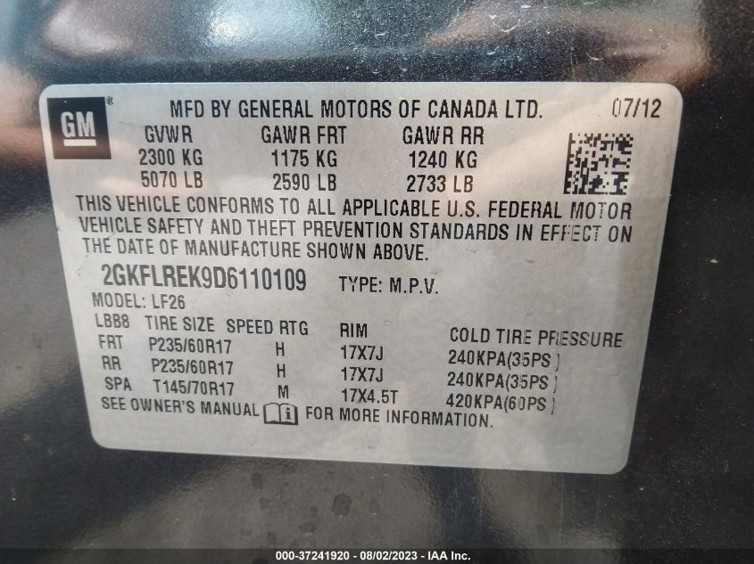 2013 GMC TERRAIN SLE - 2GKFLREK9D6110109