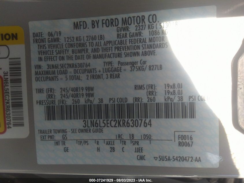 2019 LINCOLN MKZ RESERVE II - 3LN6L5EC2KR630764