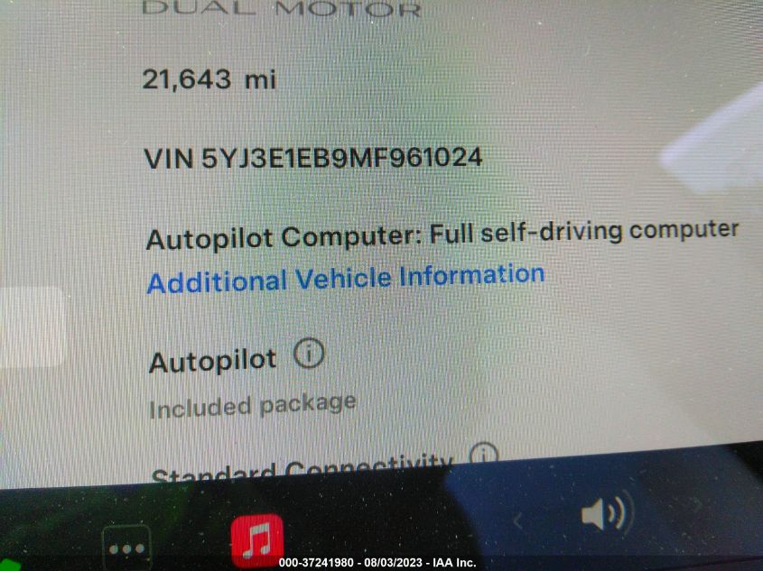 2021 TESLA MODEL 3 LONG RANGE - 5YJ3E1EB9MF961024