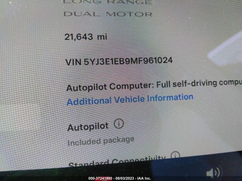 2021 TESLA MODEL 3 LONG RANGE - 5YJ3E1EB9MF961024