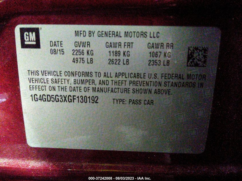 2016 BUICK LACROSSE PREMIUM I - 1G4GD5G3XGF130192