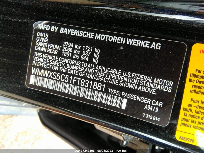 2015 MINI COOPER HARDTOP 4 DOOR - WMWXS5C51FT831881