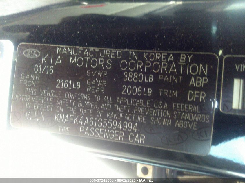 2016 KIA FORTE LX - KNAFK4A61G5594994