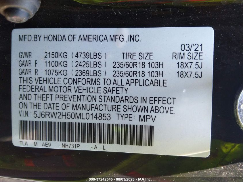 2021 HONDA CR-V EX - 5J6RW2H50ML014853