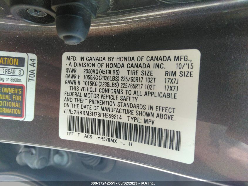2015 HONDA CR-V EX-L - 2HKRM3H73FH559214