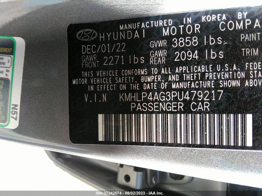 2023 HYUNDAI ELANTRA LIMITED - KMHLP4AG3PU479217