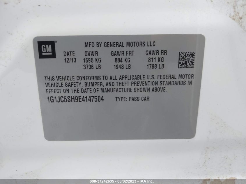 2014 CHEVROLET SONIC LT - 1G1JC5SH9E4147504