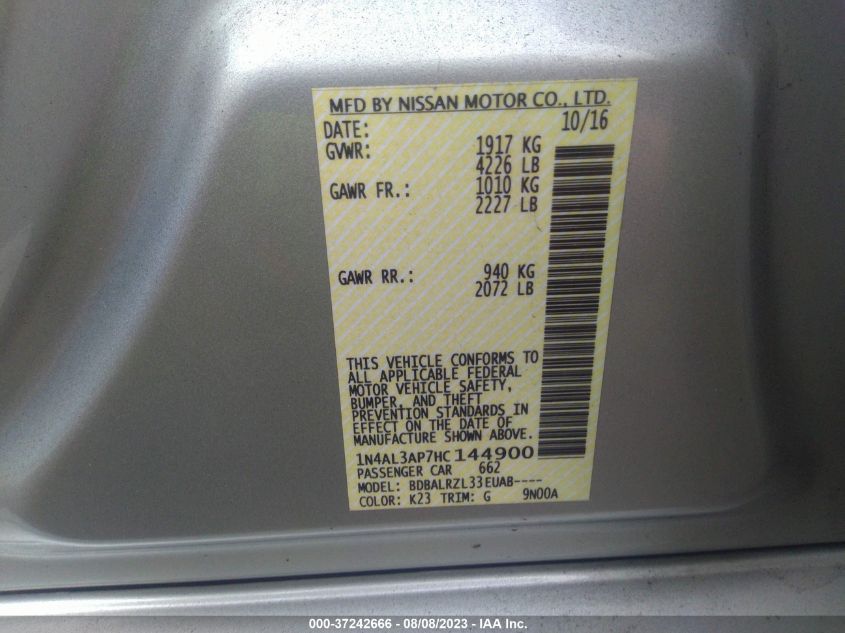2017 NISSAN ALTIMA 2.5 SL - 1N4AL3AP7HC144900