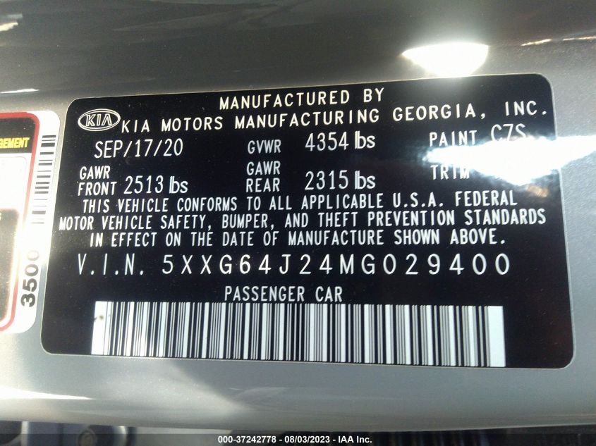 2021 KIA K5 GT-LINE - 5XXG64J24MG029400