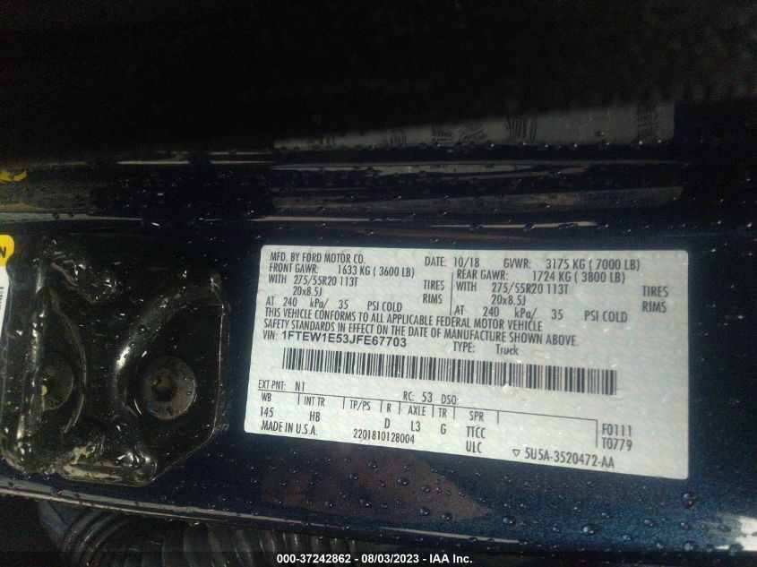 2018 FORD F-150 XL/XLT/LARIAT - 1FTEW1E53JFE67703