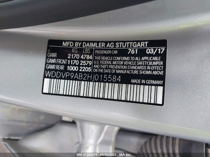 2017 MERCEDES-BENZ B-CLASS B 250E - WDDVP9AB2HJ015584