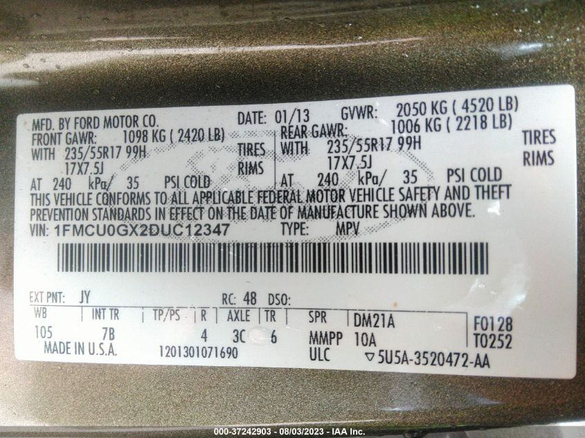2013 FORD ESCAPE SE - 1FMCU0GX2DUC12347