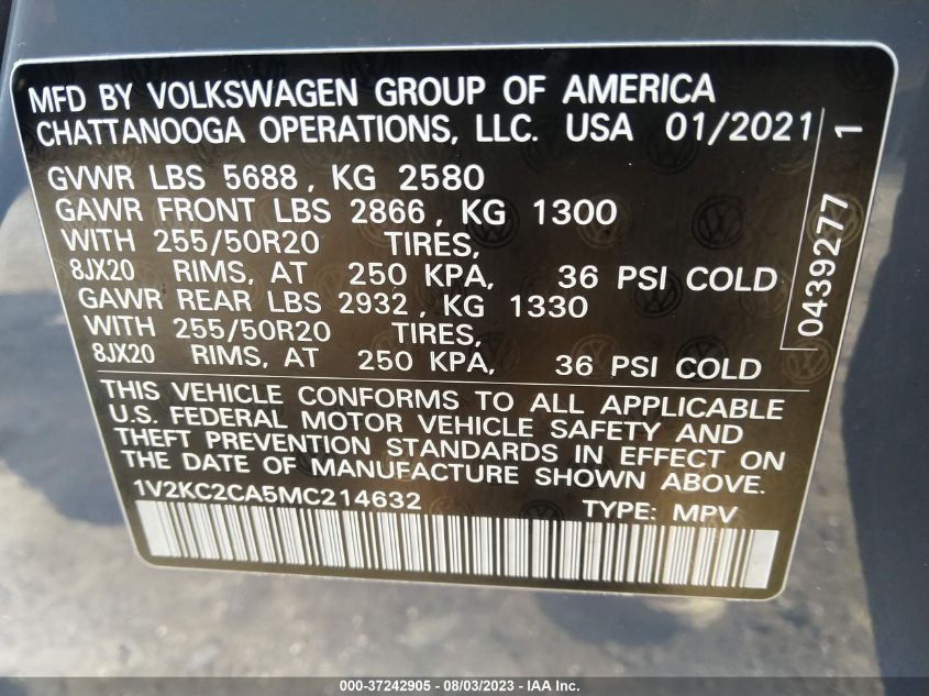 2021 VOLKSWAGEN ATLAS CROSS SPORT 2.0T SE W/TECHNOLOGY - 1V2KC2CA5MC214632