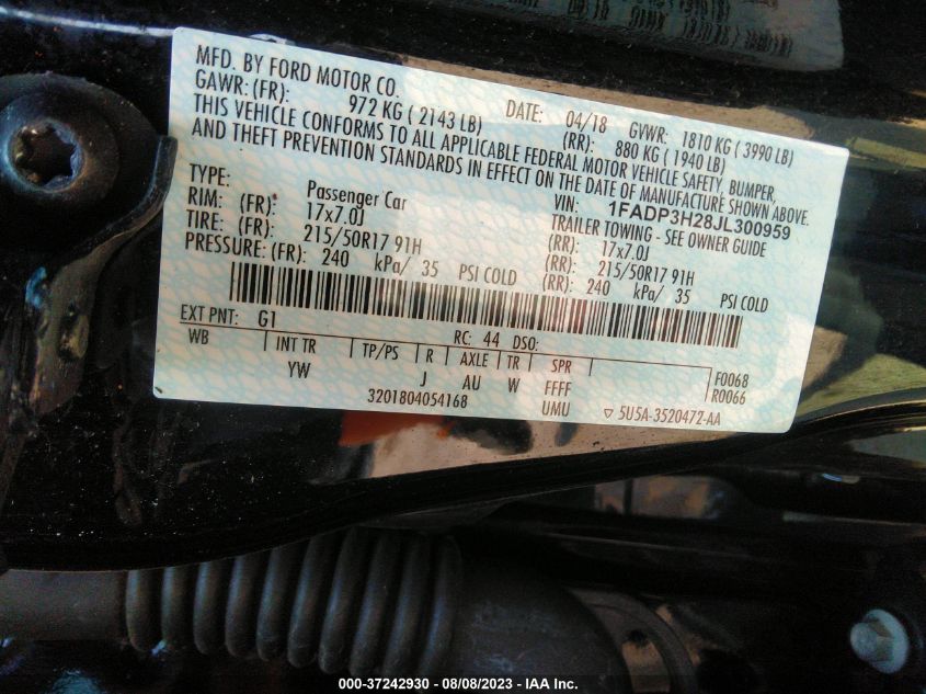 2018 FORD FOCUS SEL - 1FADP3H28JL300959