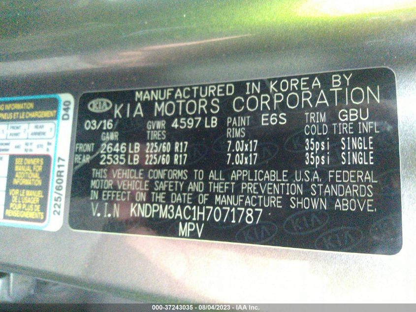 2017 KIA SPORTAGE LX - KNDPM3AC1H7071787