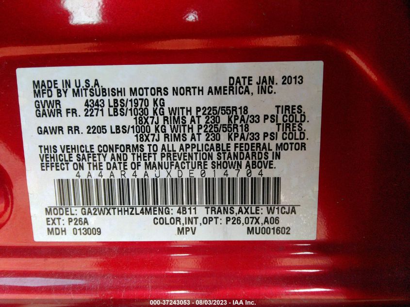 2013 MITSUBISHI OUTLANDER SPORT SE - 4A4AR4AUXDE014704