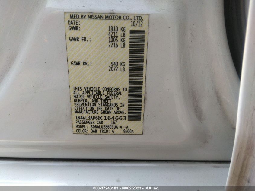 2013 NISSAN ALTIMA 2.5/S/SV/SL - 1N4AL3AP6DC164663