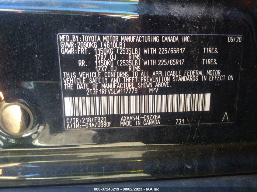 2020 TOYOTA RAV4 LE - 2T3F1RFV5LW117779