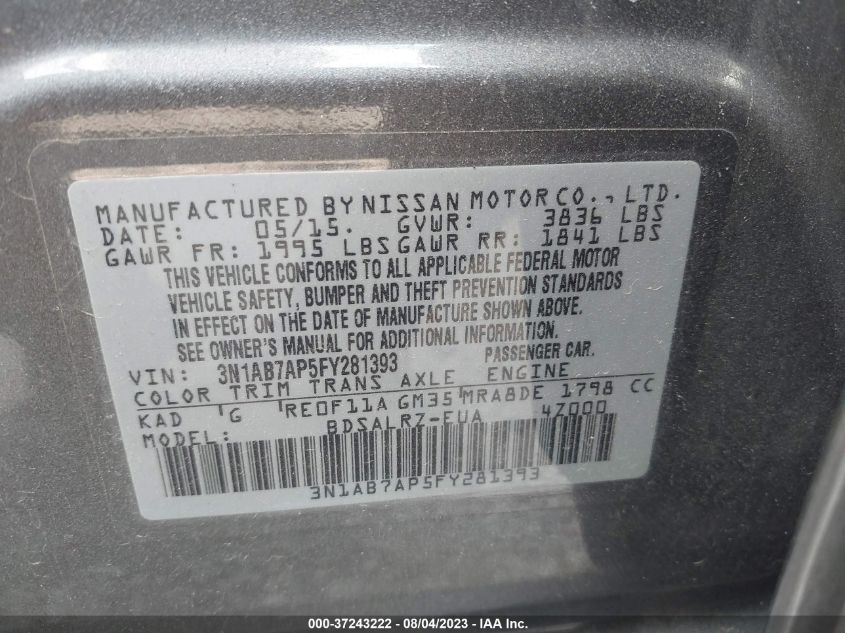 2015 NISSAN SENTRA SR - 3N1AB7AP5FY281393