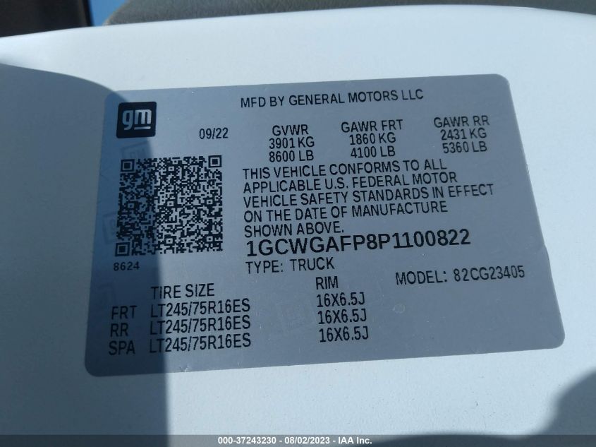 2023 CHEVROLET EXPRESS CARGO VAN - 1GCWGAFP8P1100822