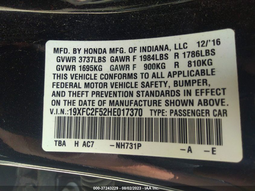 2017 HONDA CIVIC SEDAN LX - 19XFC2F52HE017370