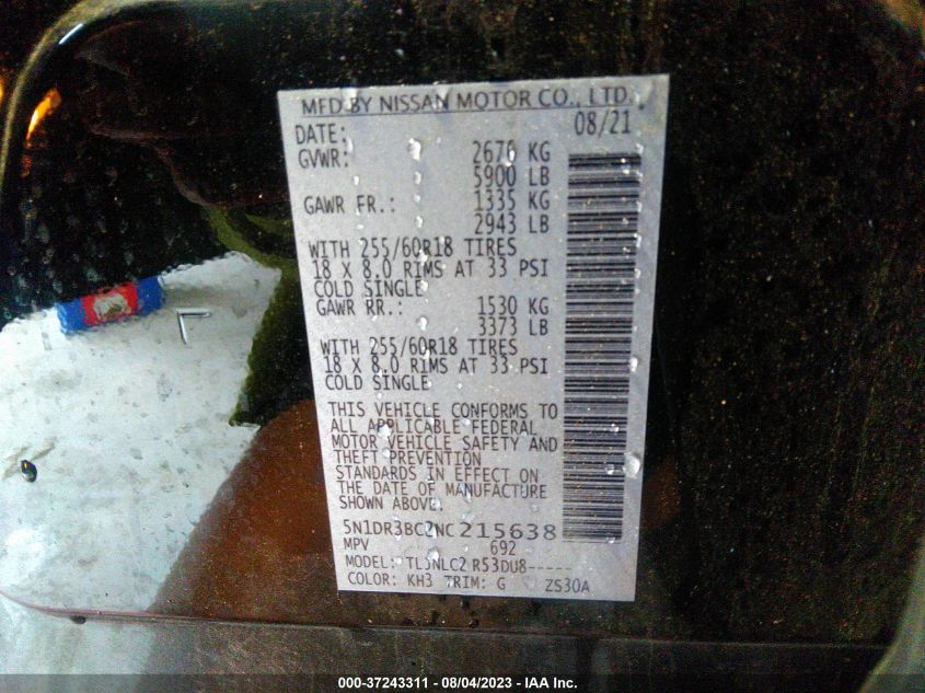 2022 NISSAN PATHFINDER SV - 5N1DR3BC2NC215638