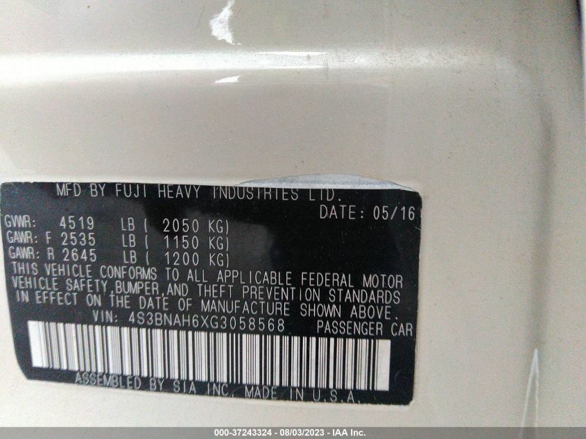 2016 SUBARU LEGACY 2.5I PREMIUM - 4S3BNAH6XG3058568