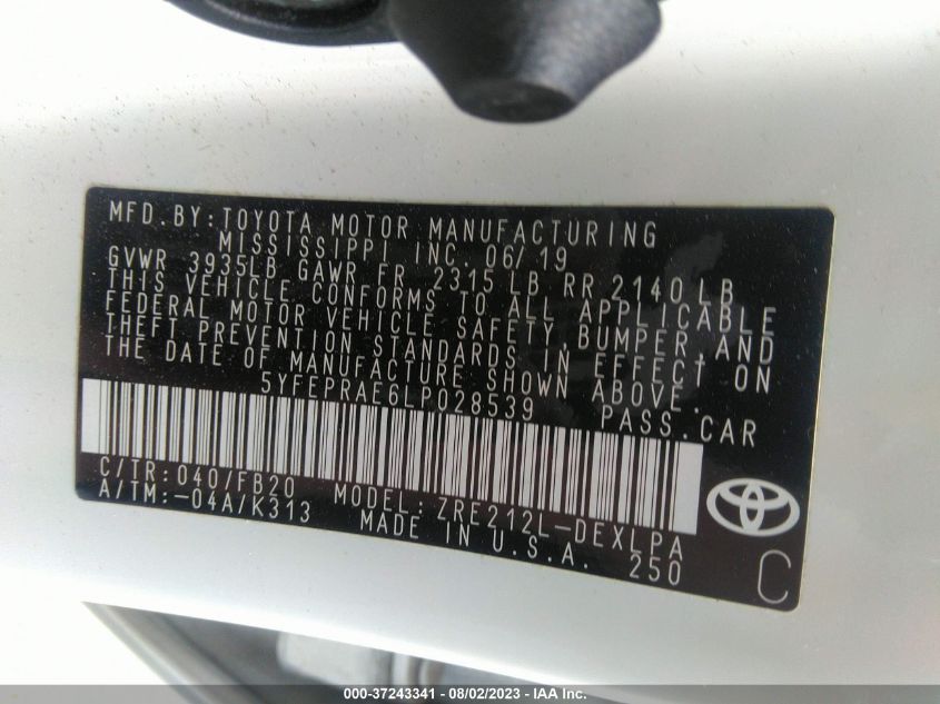 2020 TOYOTA COROLLA LE - 5YFEPRAE6LP028539