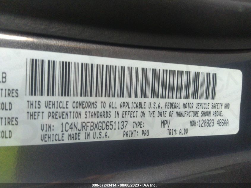 2016 JEEP PATRIOT HIGH ALTITUDE EDITION - 1C4NJRFBXGD651137