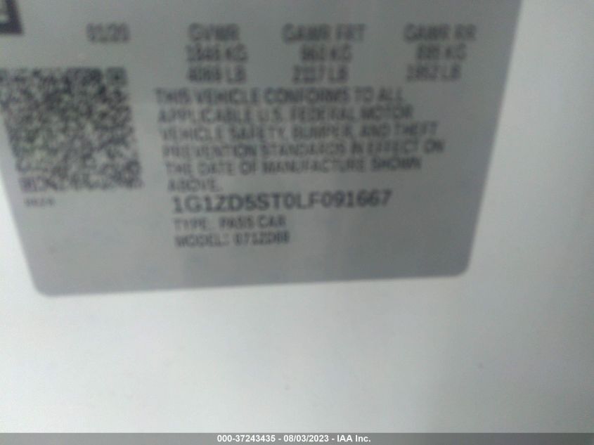 2020 CHEVROLET MALIBU LT - 1G1ZD5ST0LF091667