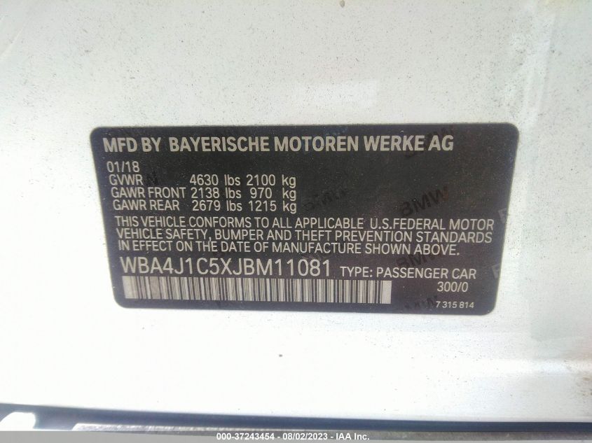 2018 BMW 4 SERIES 430I - WBA4J1C5XJBM11081