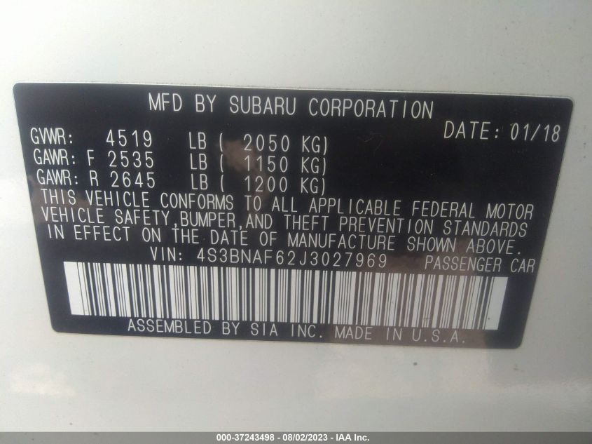 2018 SUBARU LEGACY PREMIUM - 4S3BNAF62J3027969