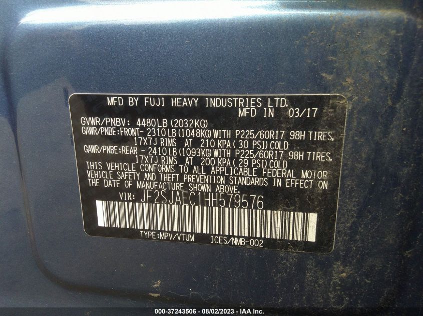2017 SUBARU FORESTER PREMIUM - JF2SJAEC1HH579576