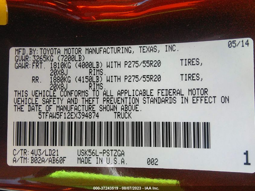 2014 TOYOTA TUNDRA 4WD TRUCK PLATINUM/1794 - 5TFAW5F12EX394874
