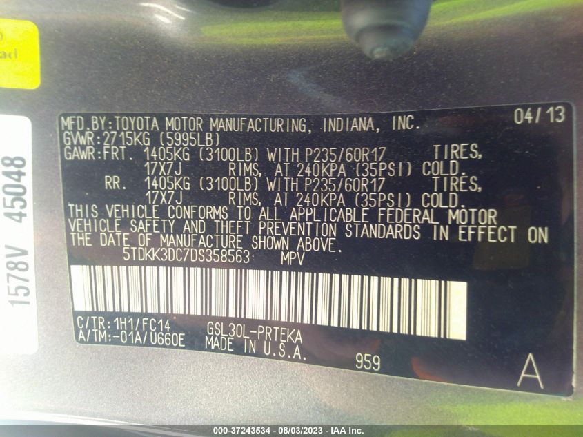 2013 TOYOTA SIENNA LE - 5TDKK3DC7DS358563