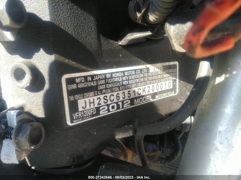 2012 HONDA VFR1200 DCT - JH2SC6351CK200010