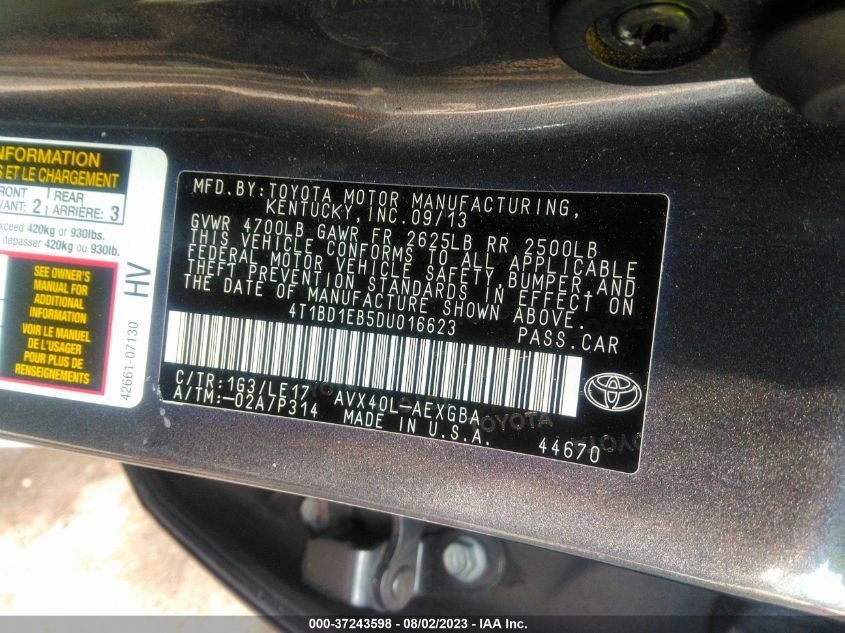2013 TOYOTA AVALON HYBRID XLE PREMIUM 4T1BD1EB5DU016623