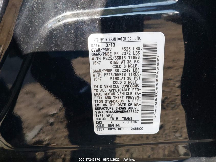 2013 NISSAN ROGUE SL - JN8AS5MV9DW638837
