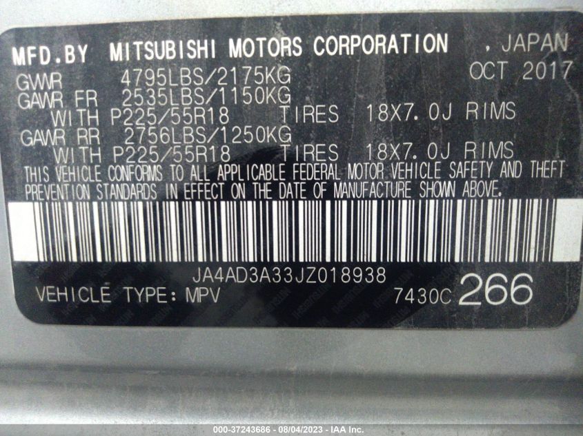 2018 MITSUBISHI OUTLANDER SE/SEL - JA4AD3A33JZ018938
