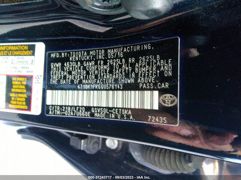 2016 TOYOTA CAMRY XSE/XLE - 4T1BK1FK6GU576143
