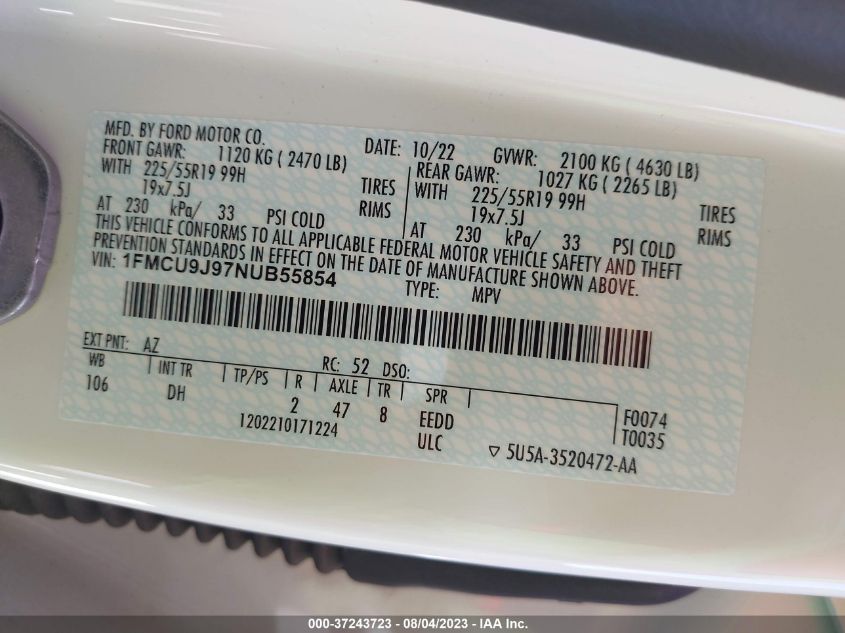 2022 FORD ESCAPE TITANIUM - 1FMCU9J97NUB55854